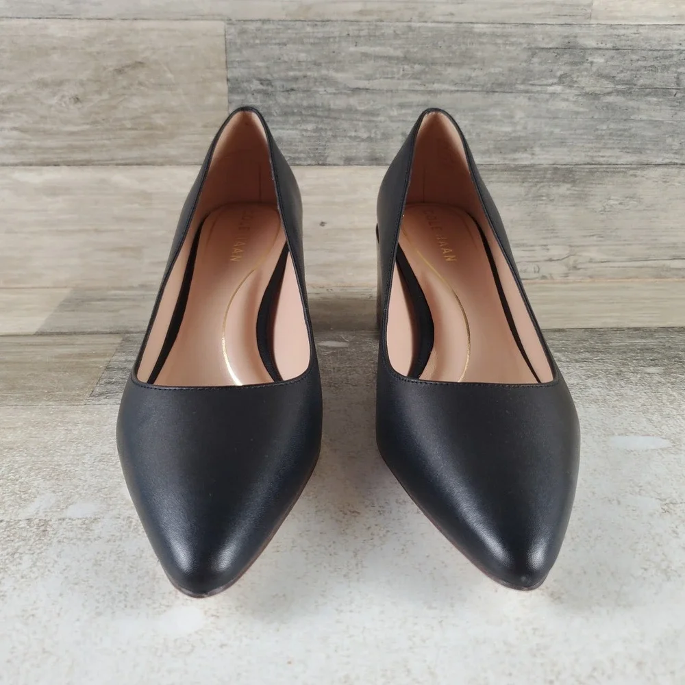 Cole Haan Cassandra Womens Pumps Sz 8 B Black Leather Block Heel Pointed Toe